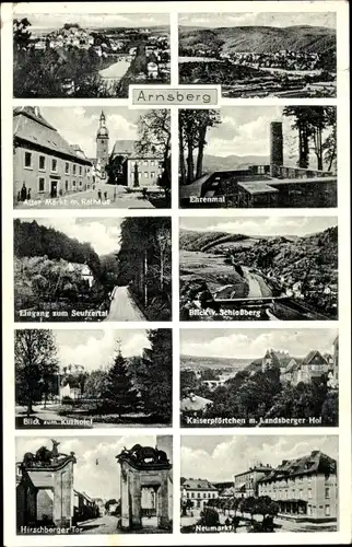 Ak Arnsberg im Hochsauerlandkreis, Ehmsen Denkmal, Markt, Rathaus, Ehrenmal