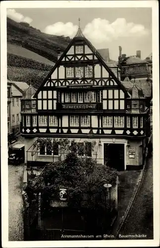 Ak Assmannshausen Rüdesheim am Rhein, Bauernschänke, Fachwerkhaus