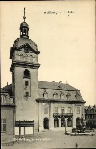 Ak Weilburg an der Lahn Hessen, Kirche und Rathaus