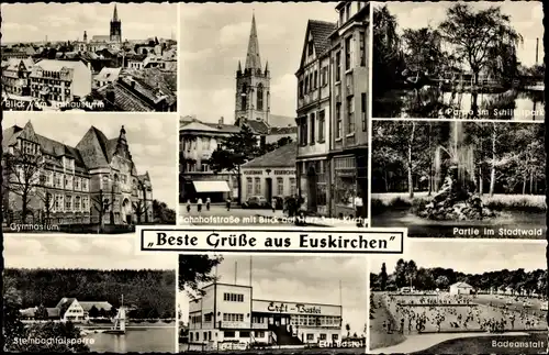 Ak Euskirchen Nordrhein Westfalen, Gymnasium, Partie im Stadtwald, Badeanstalt, Bahnhofstraße