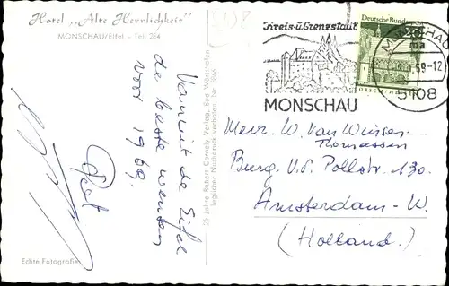 Ak Monschau Montjoie in der Eifel, Hotel Alte Herrlichkeiten, Ortsansichten