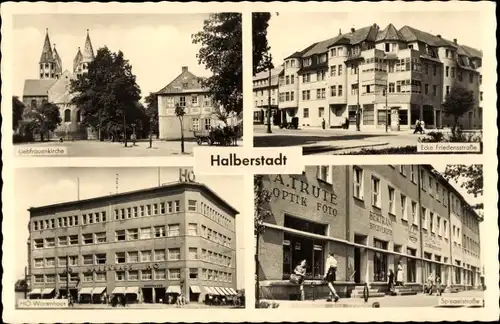 Ak Halberstadt in Sachsen Anhalt, Liebfrauenkirche, Ecke Friedensstraße, HO Warenhaus, Spiegelstraße
