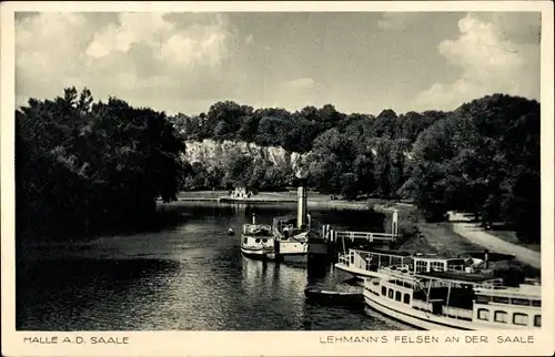 Ak Halle Saale, Lehmanns Felsen an der Saale, Salondampfer