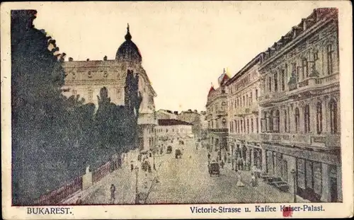 Ak București Bukarest Rumänien, Victorie Strasse und Café Kaiser Palast