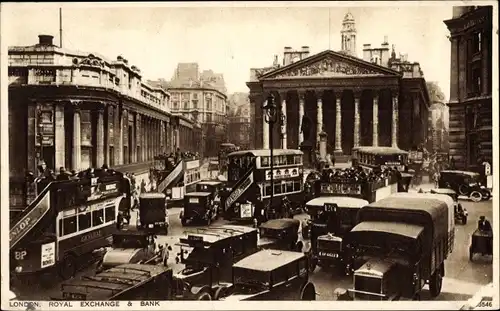 Ak London City England, Royal Exchange and Bank