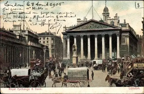 Ak London City England, Royal Exchange and Bank