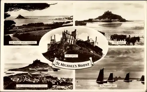 Ak Marazion Cornwall England, St. Michael's Mount, The Castle, The Causeway to the Mount, Bay