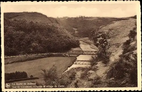 Ak La Roche en Ardenne Wallonien Luxemburg, Corumont, L'Ourthe et village de Cielle