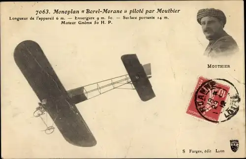 Ak Monoplan Borel Morane, pilote par Mouthier, Flugzeug, Flugpionier