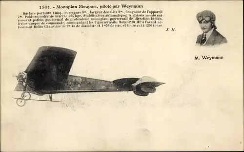 Ak Monoplan Nieuport, piloté par Weymann, Pilot, Flugpionier