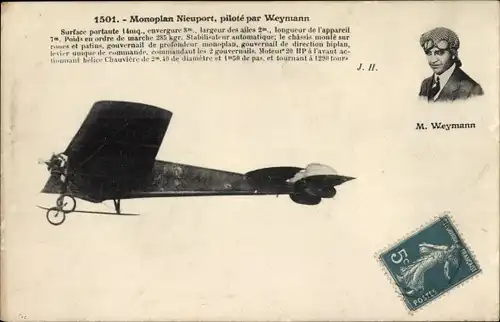Ak Monoplan Nieuport, piloté par Weymann, Pilot, Flugpionier