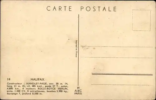 Künstler Ak Britisches Militärflugzeug Halifax, Constructeur Handley-Page