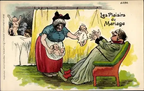 Ak Les Plaisirs du Mariage, Glücklicher Vater, Babys