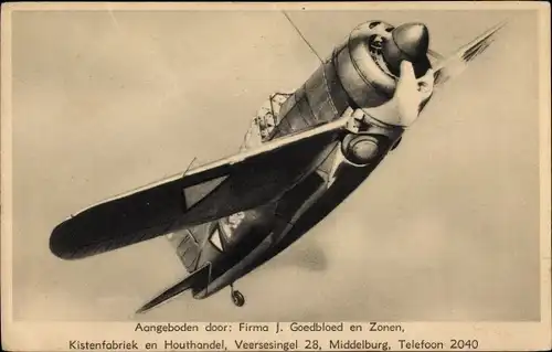 Ak Niederländisches Militärflugzeug, Brewster F 2 A-2, Buffalo jachtvliegtuig