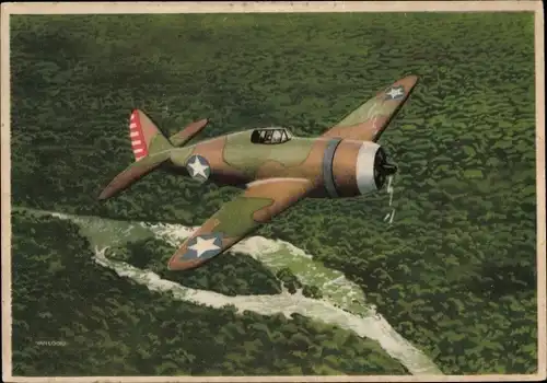 Künstler Ak Looij, v., Amerikanisches Militärflugzeug Republic Thunderbolt