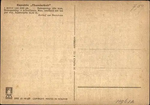 Künstler Ak Looij, v., Amerikanisches Militärflugzeug Republic Thunderbolt