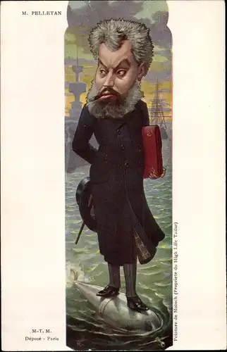Künstler Ak Sirat, Camille Pelletan, Minister der Marine, Portrait auf einem Torpedo, Karikatur