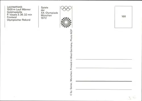 Ak München, Spiele der XX. Olympiade 1972, Leichtathletik, 1500 m Lauf Männer, P. Vasala