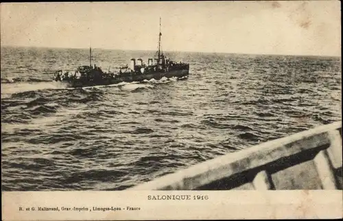 Ak Saloniki Thessaloniki Griechenland, Hafen, Kriegsschiff