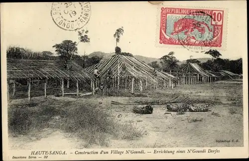 Ak Haute Sanga Zentralafrikanische Republik, Errichtung eines N'Goundi Dorfes