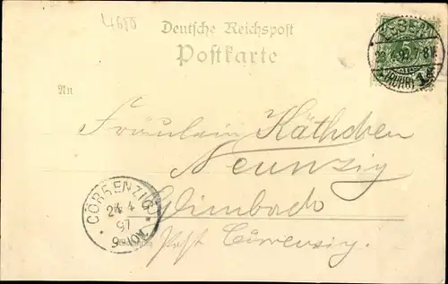 Litho Gelsenkirchen im Ruhrgebiet, Rathaus, Bahnhofstraße, Neumarkt, Postamt, Kriegerdenkmal