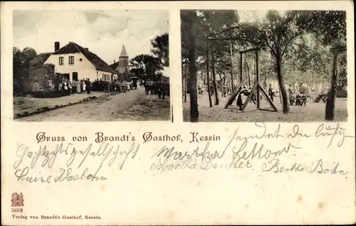 Ak Kessin Dummerstorf in Mecklenburg, Brandt's Gasthof, Garten, Spielplatz