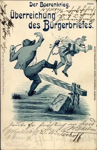Litho Der Boerenkrieg, Burenkrieg, Überreichung des Bürgerbriefes, Engländer, Transvaal
