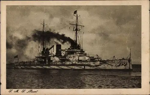 Ak Deutsches Kriegsschiff, SMS Posen, Großlinienschiff, Kaiserliche Marine