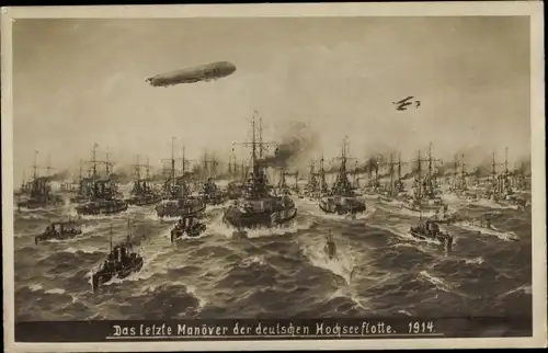 Foto Ak Das letzte Manöver der deutschen Hochseeflotte 1914, Marineluftschiff, Kaiserliche Marine