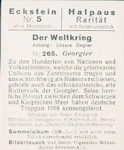 Sammelbild Der Weltkrieg, Anhang: Unsere Gegner Nr. 265, Georgier