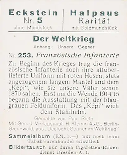 Sammelbild Der Weltkrieg, Anhang: Unsere Gegner Nr. 253, Französische Infanterie