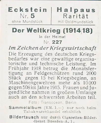 Sammelbild Der Weltkrieg 1914/18 In der Heimat Nr. 227 Im Zeichen der Kriegswirtschaft, Waffenfabrik