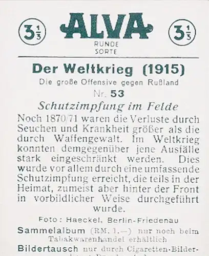 Sammelbild Der Weltkrieg 1915, Die große Offensive gegen Russland Nr. 53 Schutzimpfung im Felde