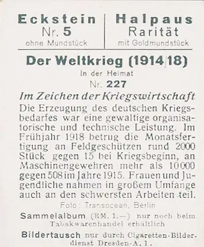 Sammelbild Der Weltkrieg 1914/18 In der Heimat Nr. 227 Im Zeichen der Kriegswirtschaft, Waffenfabrik