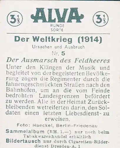 Sammelbild Der Weltkrieg 1914, Ursachen und Ausbruch Nr. 5, Der Ausmarsch des Feldheeres