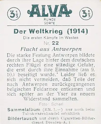 Sammelbild Der Weltkrieg 1914, Die ersten Kämpfe im Westen Nr. 22, Flucht aus Antwerpen