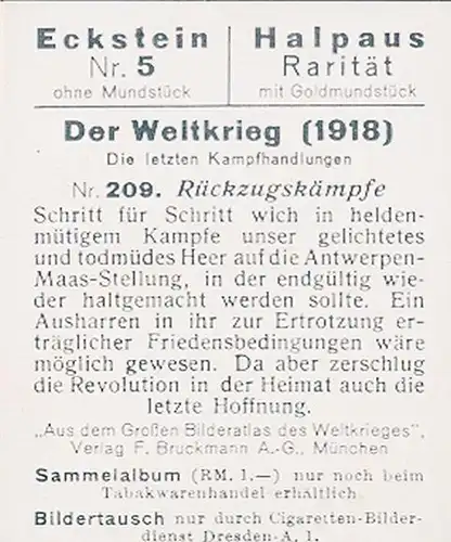 Sammelbild Der Weltkrieg 1918, Die letzten Kampfhandlungen Nr. 209, Rückzugskämpfe