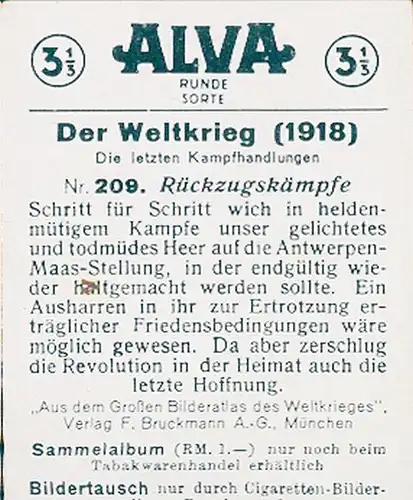 Sammelbild Der Weltkrieg 1918, Die letzten Kampfhandlungen Nr. 209, Rückzugskämpfe