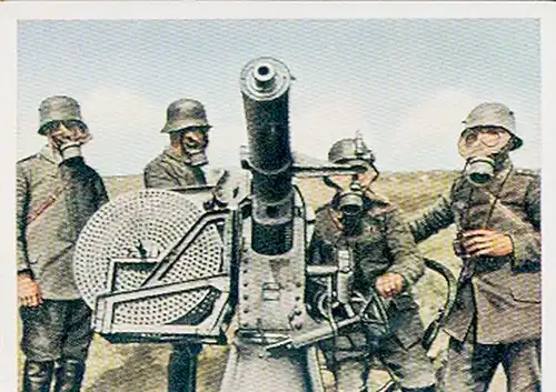 Sammelbild Der Weltkrieg 1918, Die letzten Kampfhandlungen Nr. 206, Maschinen Flak, Gasmasken