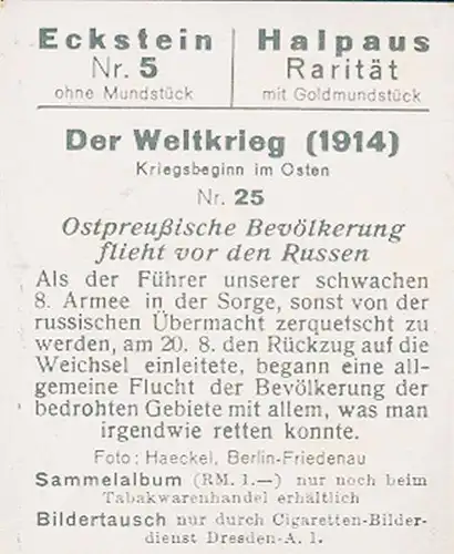 Sammelbild Weltkrieg 1914, Kriegsbeginn im Osten 25 Ostpreußische Bevölkerung flieht vor den Russen