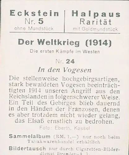 Sammelbild Der Weltkrieg 1914, Die ersten Kämpfe im Westen Nr. 24 In den Vogesen