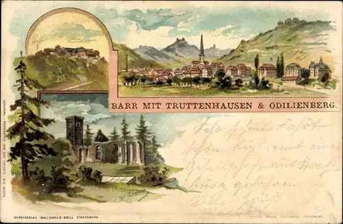 Künstler Litho Greiner, K., Barr Elsass Bas Rhin, Truttenhausen, Odilienberg, Ruine