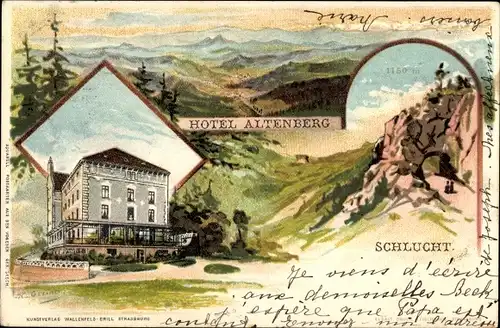 Künstler Litho Greiner, Neubois Gereuth Elsass Bas Rhin, Hotel Altenberg, Schlucht