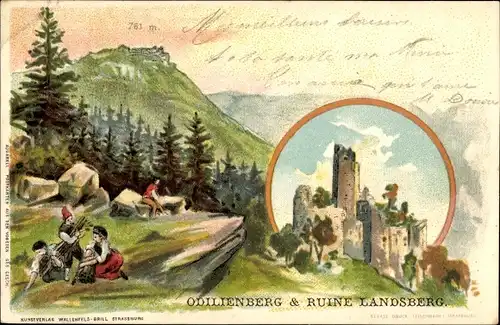 Künstler Litho Greiner, Heiligenstein Elsass Bas Rhin, Burg Landsberg, Odilienberg