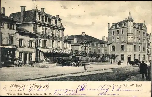 Ak Hayange Hayingen Lothringen Moselle, Langstraße, Grand'Rue, Hotel Terminus