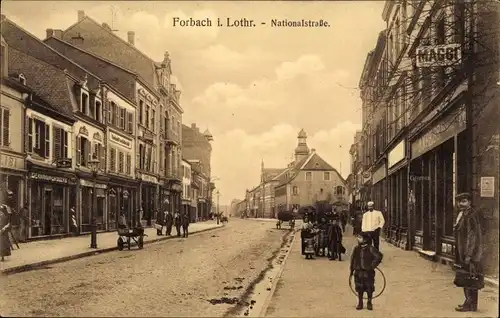 Ak Forbach Moselle Lothringen, Nationalstraße, Geschäfte, Reklameschild Maggi