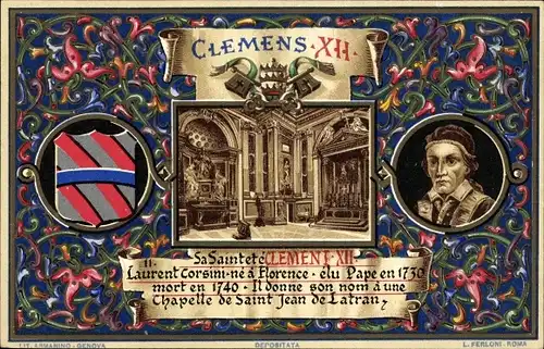 Litho Papst Clemens XII., Lorenzo Corsini, Wappen