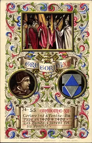 Litho Papst Gregor XII., Gregorius XII, Angelo Correr, Coriaro, Wappen