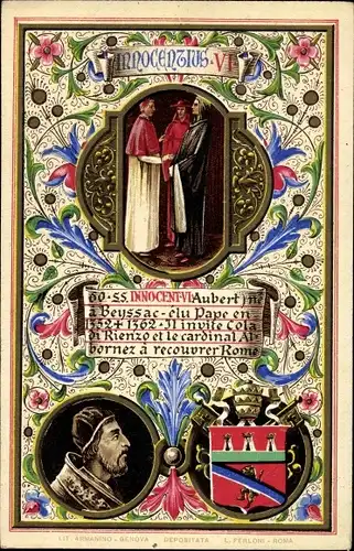 Litho Papst Innozenz VI., Innocentius VI, Étienne Aubert, Wappen