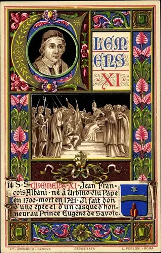 Litho Papst Clemens XI., Giovanni Francesco Albani, Wappen